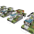 Modern Detached Villa Community With Garden Swimming Pool And Green Landscaping