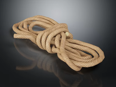 Durable Household Brown Knotted Rope on Smooth Black Surface with Reflection 3d model