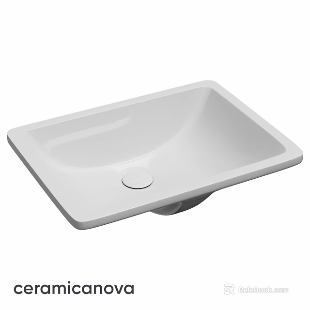 White Square Countertop Sink with Sleek Surface and Drain Hole Design 3d model 