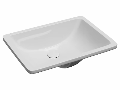 White Square Countertop Sink with Sleek Surface and Drain Hole Design 3d model