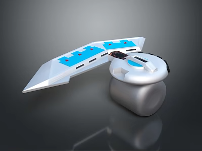 White Tech Device With Blue Ports Long Strip Design Round Base And Connector Cable 3d model