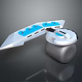 White Tech Device With Blue Ports Long Strip Design Round Base And Connector Cable