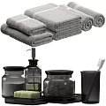 Modern Bathroom Accessories With Folded Rolled Towels Soap Dispenser Toothbrush Holder Storage Jars And Soap