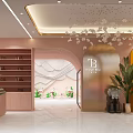 Modern Beauty Hair Salon Interior With Pink Reception Counter And Green Plants