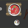 Fresh Crab Ramen Soup With Noodles Egg And Vegetables On Bamboo Mat