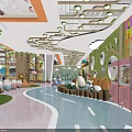 Indoor Colorful Kids Playground with Tree Themed Columns Mushroom Decor and Fun Slides