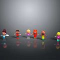 Cartoon Characters With Colorful Outfits Standing In Different Poses On Gray Background