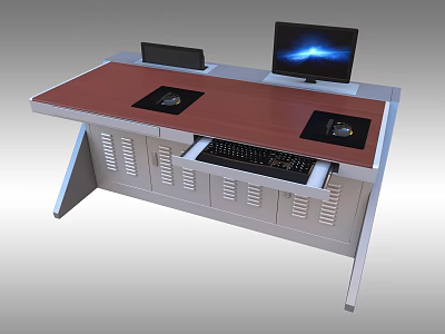 Modern Office Desk With Wooden Top Computer Monitor Keyboard Tray And Metal Frame 3d model