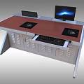Modern Office Desk With Wooden Top Computer Monitor Keyboard Tray And Metal Frame