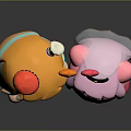 Happy Orange and Pink Hat Wearing Cartoon Characters with Smiling Faces and Floating Hearts