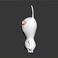 3D Cartoon Rabbit Figurine With White Body Pink Ears Belly And Black Background