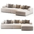 Stylish Light Colored Sectional Sofa With Modern Design And Plaid Cushions 3d model