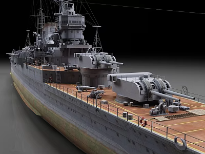 3D Rendered Warship With Large Cannons And Deck Details 3d model