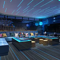 Modern KTV Interior Design With Blue Lighting Comfortable Sofas And Decorative Tables 3d model