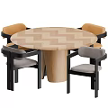 Modern Round Dining Table Set With Wooden Herringbone Top And Four Multi Colored Chairs 3d model