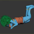 Blue Skinned Game Movie Character With Green Curly Hair Orange Skirt And Golden Bracelets