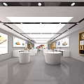 MELOLA Mall Store Modern Interior With White Display Counters Colorful Posters And Product Shelves