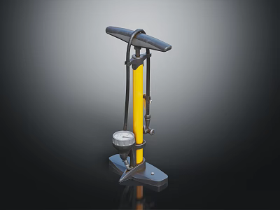 Floor Bike Pump With Yellow And Black Design Pressure Gauge Base 3d model