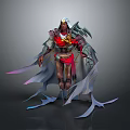 Warrior Character With Detailed Creature Inspired Silver Armor And Red Cloak