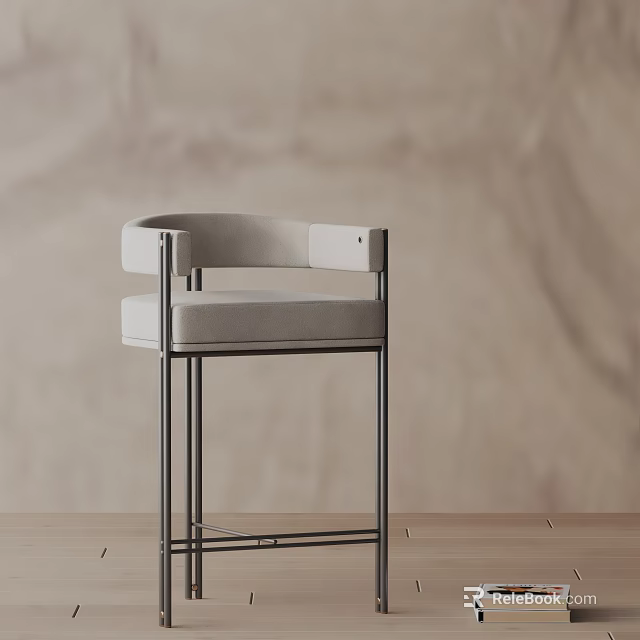 Modern Light Gray Upholstered Bar Stool With Metal Frame And Sleek Design 3d model 