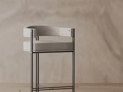 Modern Light Gray Upholstered Bar Stool With Metal Frame And Sleek Design 3d model