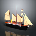 Vintage Sailing Ship Model With Multiple Sails Yellow Chimney And Black Hull 3d model
