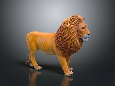 Realistic Lion 3D Model Featuring Detailed Mane Standing Pose On Shiny Gray Background 3d model