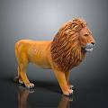 Realistic Lion 3D Model Featuring Detailed Mane Standing Pose On Shiny Gray Background