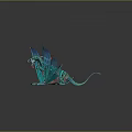 Mythical Teal Dragon Character with Vibrant Wings Red Horns and Dynamic Crouching Pose