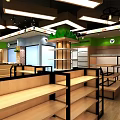 Modern Retail Store Interior With Green Accents Wooden Shelves And Display Racks