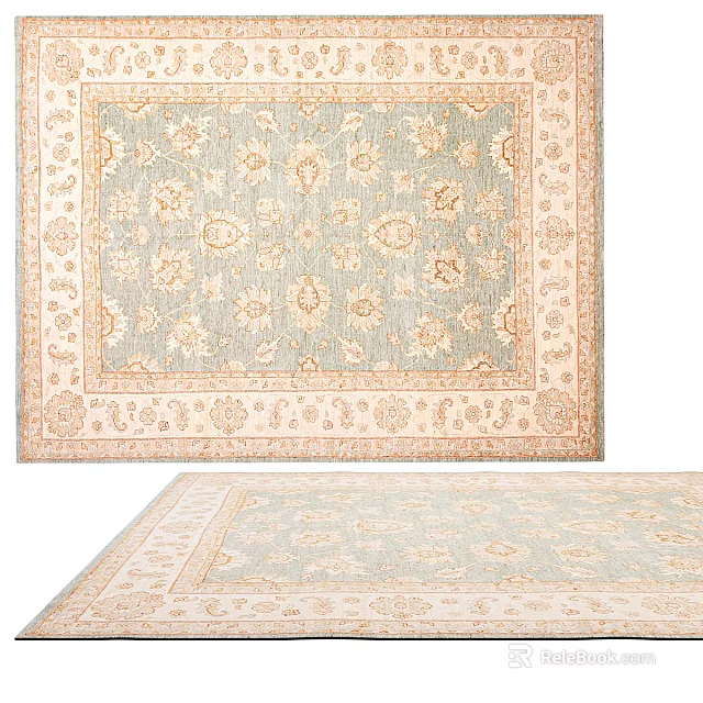 Square Rug With Light Blue Beige Traditional Floral Pattern And Border Design 3d model