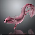 Cute Pink Fantasy Creature Character With Transparent Fins And Long Tail