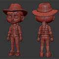 Cartoon Character Front Back Views Brown Hat Colorful Band Purple Vest Blue Pants Patterns