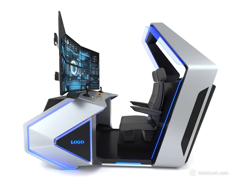 Modern Entertainment Electronics Gaming Setup With LED-Lit Seat And Multiple Monitors 3d model 