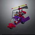 Cartoon Character Riding Purple Tricycle With Yellow Propeller And Red Seat