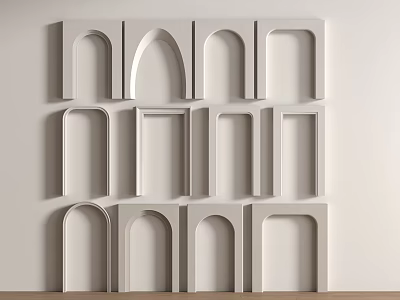 White Decorative Wall Frames with Arch and Rectangular Shapes for Interior Design 3d model