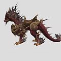Mythical Red And Gold Armored Dragon Creature With Fiery Mane And Intricate Details