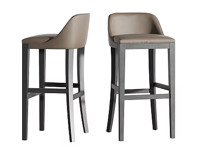 Pair of Modern Leather Bar Stools With Sleek Curved Backrest And Wooden Legs 3d model