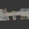 Detailed Arch Bridge Model with Stone Arched Design Green Plants Tower and White Base