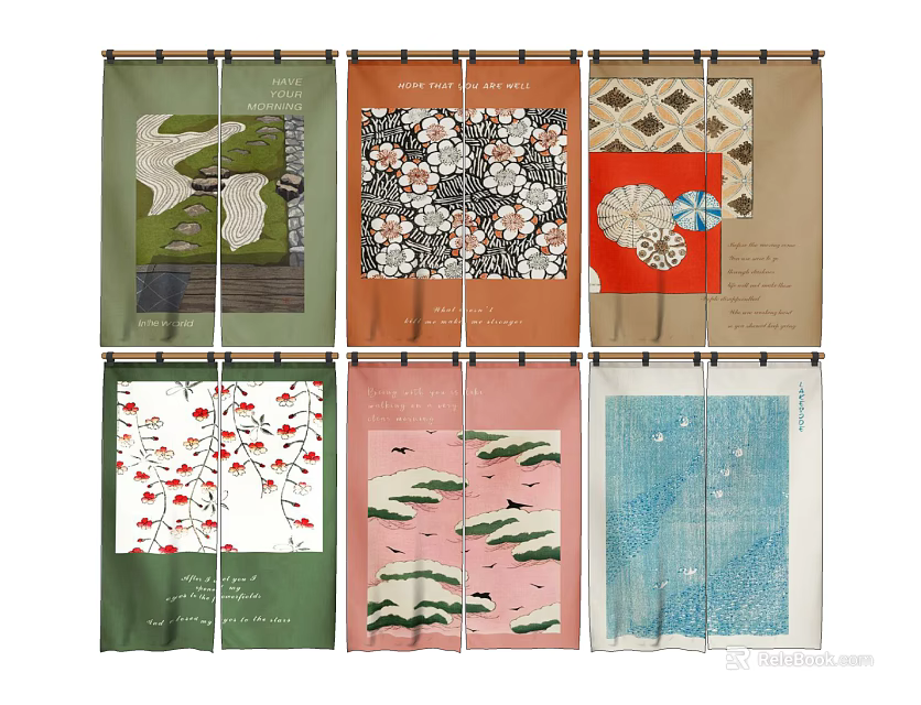 Stylish Kitchen Curtains With Various Floral Landscape And Abstract Patterns For Home Decor 3d model 