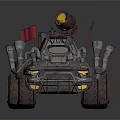 Rustic Decorated Car With Front Spikes Searchlight Red Flag And Exhaust Pipes