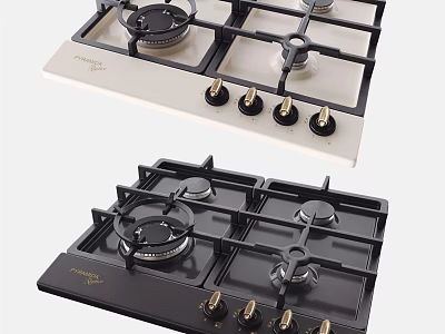 Modern Kitchen Appliances Featuring White And Black Gas Cooktops With Knobs 3d model