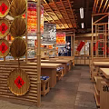Traditional Chinese Hotpot Restaurant Interior With Wooden Tables Red Lanterns And Bamboo Decorations