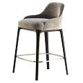 Modern Upholstered Bar Stools In Beige And Gray With Black Legs And Metal Footrest