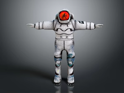 Game Movie Character In White Space Suit With Red Helmet Open Arms Pose 3d model