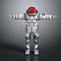 Game Movie Character In White Space Suit With Red Helmet Open Arms Pose