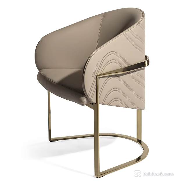 Elegant Modern Dining Chair With Beige Leather Upholstery And Gold Metal Frame Featuring Curved Back 3d model 