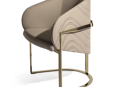 Elegant Modern Dining Chair With Beige Leather Upholstery And Gold Metal Frame Featuring Curved Back 3d model