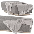 Cozy Soft Sofa Bench With Fringed Gray Beige Brown Blanket And Matching Ottoman