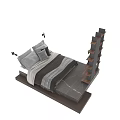 Modern Double Bed Design With Stylish Headboard Plush Pillows Cozy Blanket And Wooden Bookshelf